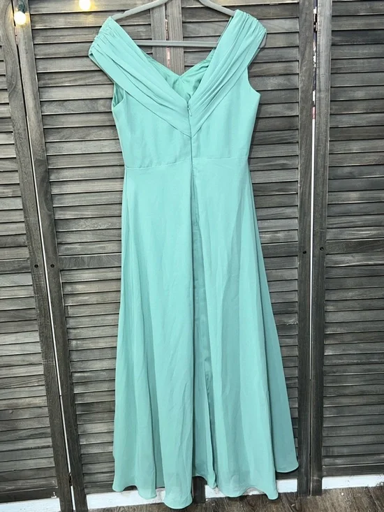 NWT Mint Green Chiffon Hi-Low Dress | Beaded Waist Formal Mother of the Bride - Picture 2 of 11